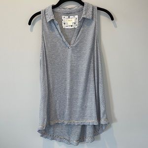 Maeve Anthropologie Striped Sleeveless Top V Neck Collared Womens Size L